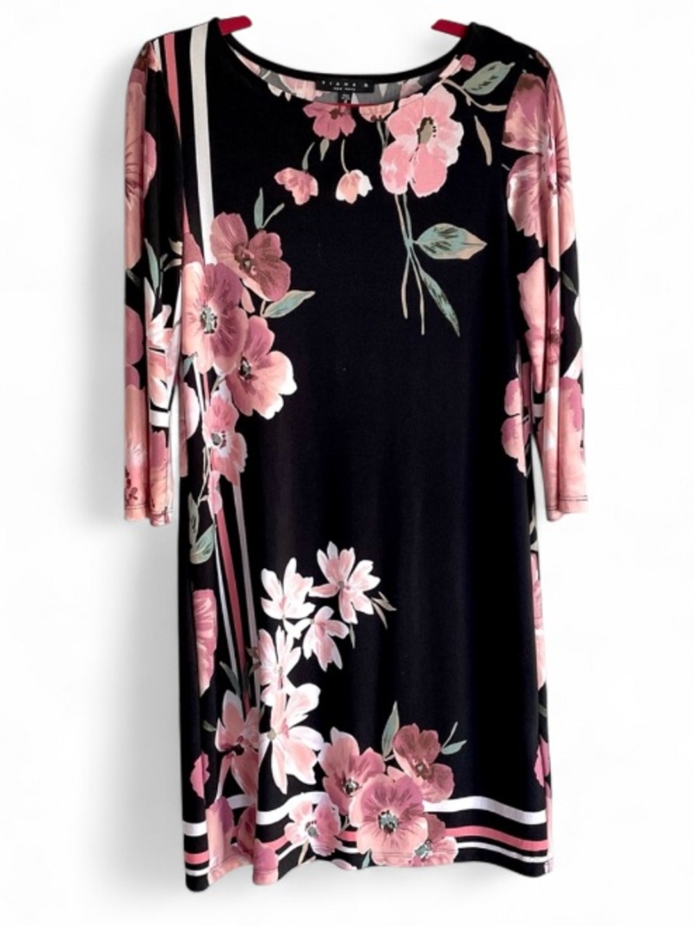 Tiana B. Black Floral 3/4 Sleeves Knit Sheath Dress Size 8